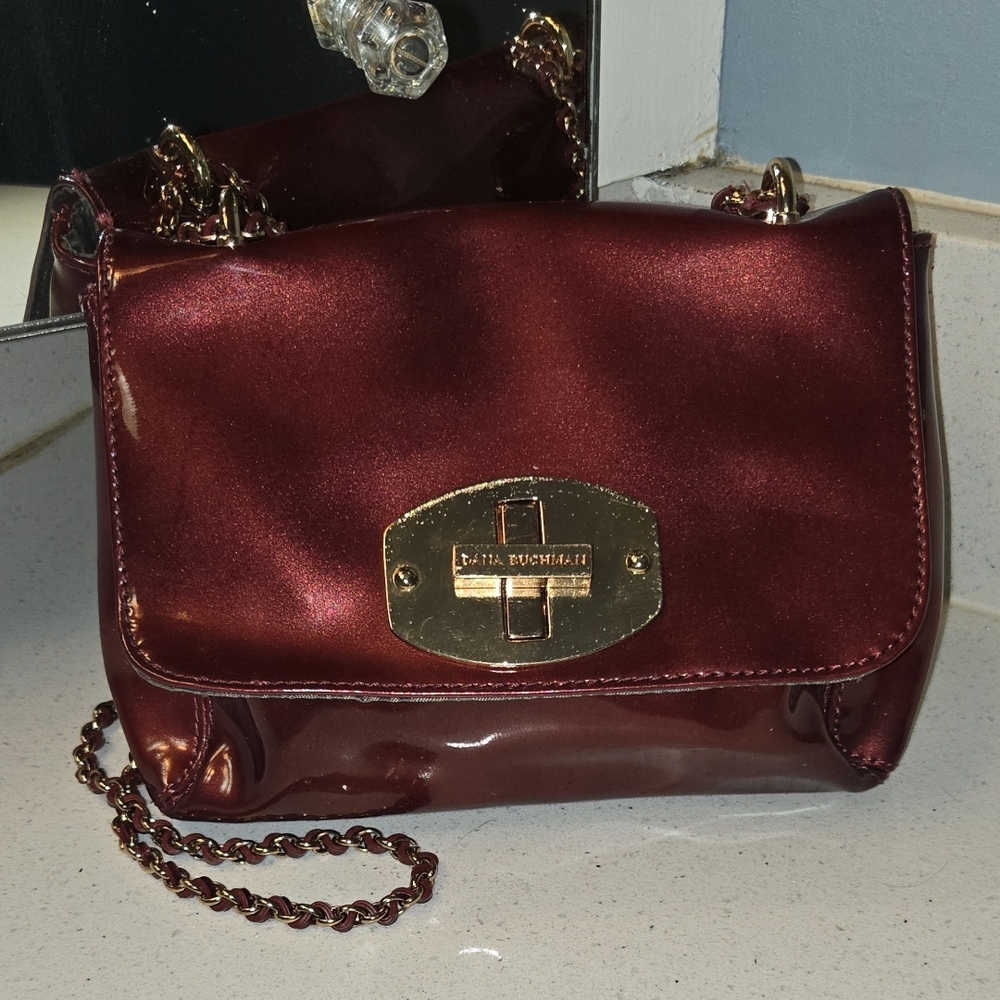 Dana Buchman Shiny Burgundy Shoulder Bag with Gold Accent